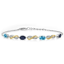Gem Stone King 2.26 Ct Swiss Blue Topaz Blue Sapphire 925 Silver and 10K Yellow Gold Lab Grown Diamond Infinity Bracelet for Women Mother's Mom Wife Her, Fully Adjustable up to 7.5 inch)