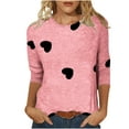 thumbnail image 2 of OKBOP Pink Womens Plus Size Tops 3/4 Sleeve Crew Neck Love Heart T-Shirts T Shirts for Women, 2 of 4