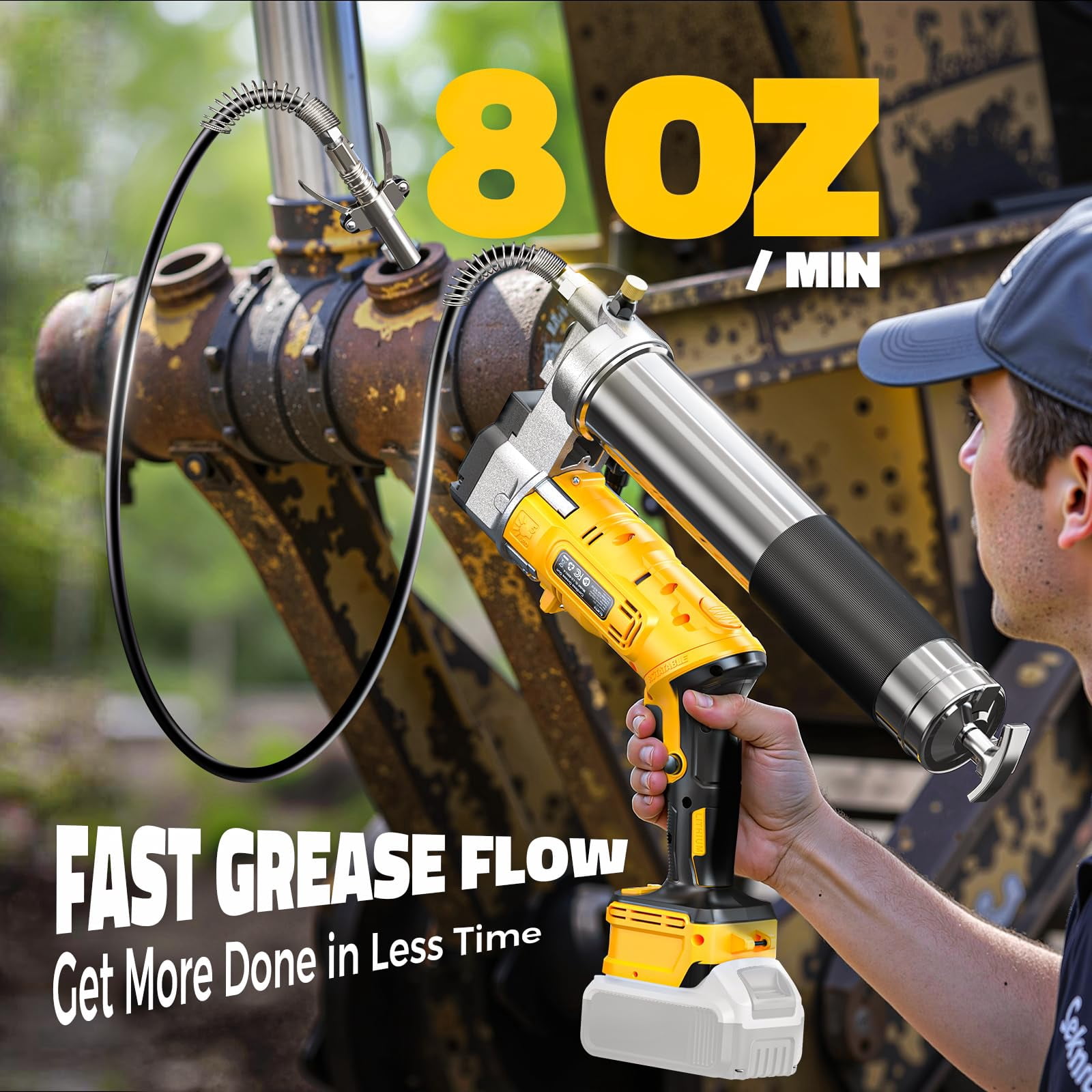 Cordless Grease Gun Compatible with DeWalt 20V Battery, 12000PSI Max Electric Grease Gun, Dual Pistol & in-Line Grip, Works with Bulk & Cartridge Grease, with 39" Hose & 4 Couplers (Tool Only)