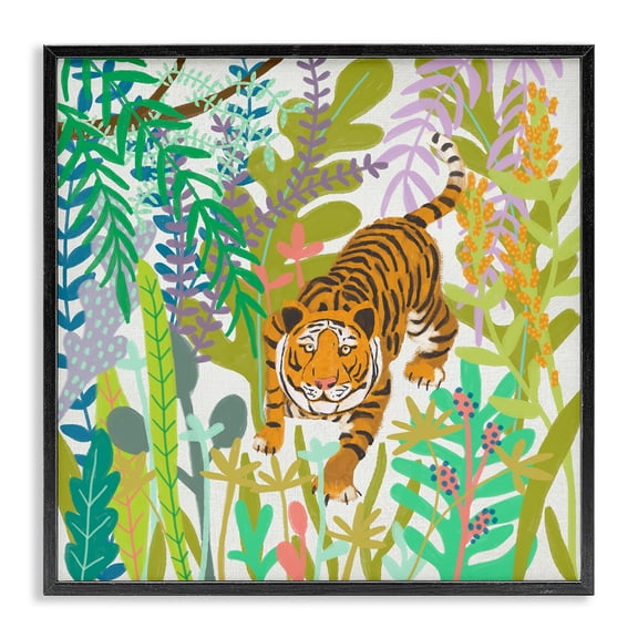 Stupell Industries Eclectic Bright Jungle Tiger in the Brush Illustration Black Framed Giclee Art, 12 x 12, by Chariklia Zarris