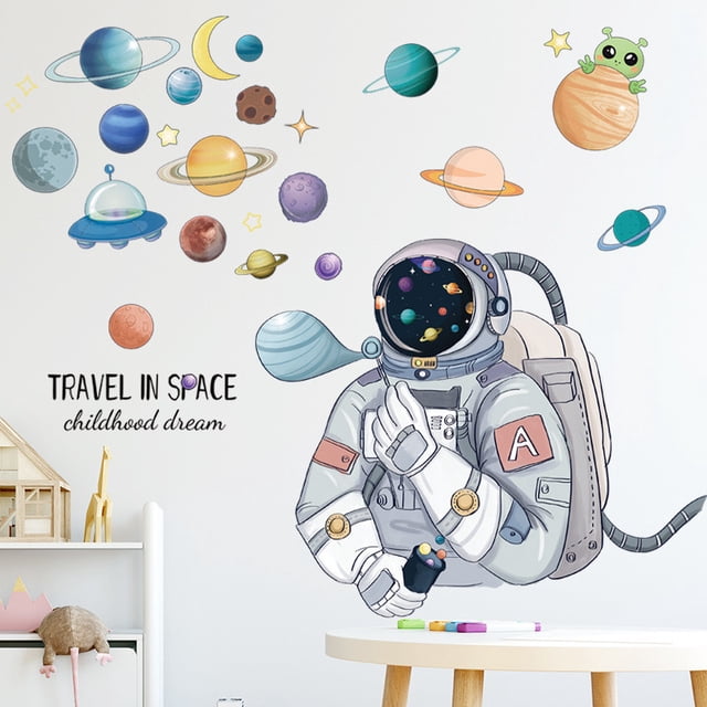 Vinil Decorativo Dara Baby Astronauta Planetas Habitación Niño Bebes