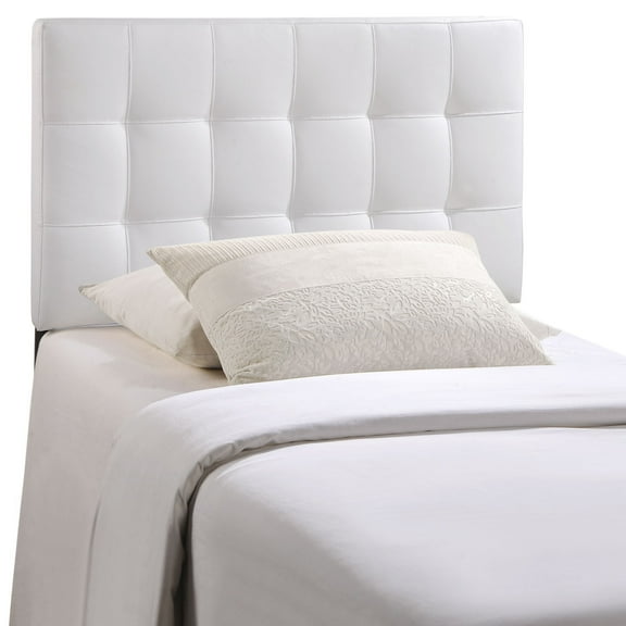 Modern Contemporary Twin Size Vinyl Headboard, White Faux Leather