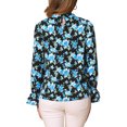 thumbnail image 3 of INSPIRAR CHIC Blusa Vintage de Manga Larga con Volantes y Cuello en V Floral para Mujeres XL Negro Azul Claro, 3 of 5
