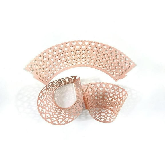 Pink Hearts Cut Cupcake Wrappers (25pcs, Standard Size) Grease Resistant Cake Liners for Baking, Caking and Crafting by Bakell