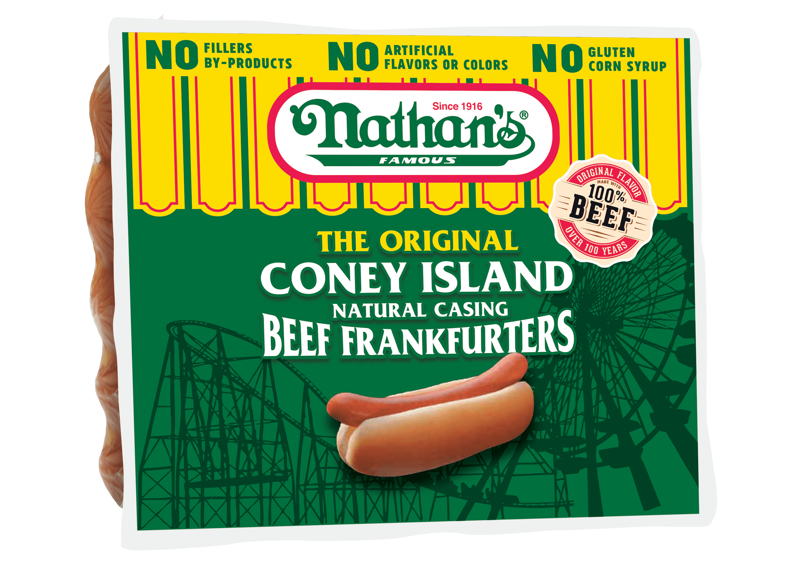 Nathan's Famous Original Beef BunLength Natural Casing Franks, Great