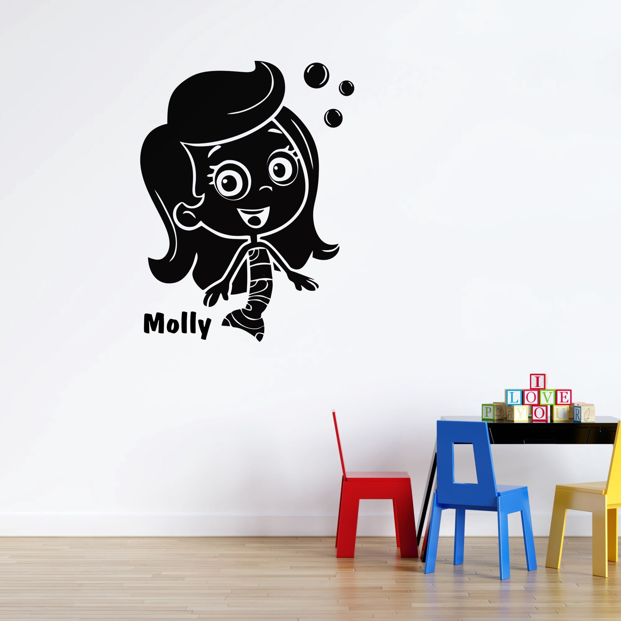Molly Bubble Guppies Vinyl Wall Art Decal | Removable Home Wall Decorative Sticker Boys Girls Kids Bedroom Nursery Room Cartoon Series Cool Decoration 20" x 26"
