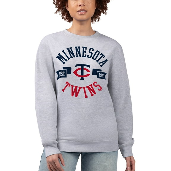 Women's G-III 4Her by Carl Banks Heather Gray Minnesota Twins Team Logo Fleece Pullover Sweatshirt