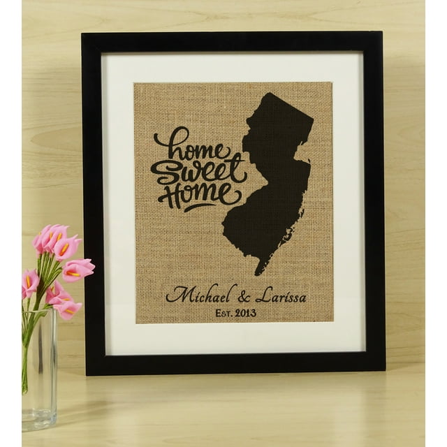 Darling Souvenir Home Sweet Home Burlap Print Wall Decor New Jersey Map Personalized Housewarming Gift-Burlap Print with Frame(8 x 10 Inches)