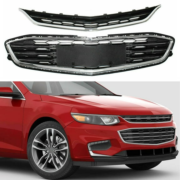 Fit for Chevrolet Malibu 2016-2018 Chrome Front Grille Grill (Upper & Lower)