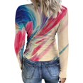 thumbnail image 6 of Womens Shirts Long Sleeve Retro Texture Oil Painting Print Blouses Slim Fit Going Out Tunic Tops Dressy Casual Round Neck Spring Day Tops Pink M, 6 of 6