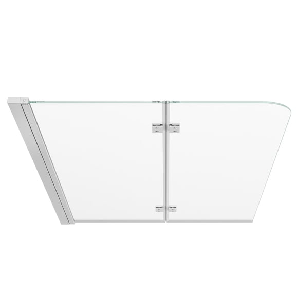 KFFKFF 47" W x 55" H Semi-Frameless Bi-Fold Bathtub Shower Door, 1/4" Clear Tempered Glass with Easy-Clean Coating,180° Folding Design, Adjustable Sealing Strip,Ideal for Home Bathrooms,Silver Finish