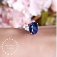 thumbnail image 3 of Oval Sapphire Statement Ring, 6 Carats 10*12 mm Genuine Sapphire Three Stone Ring, 3 of 4