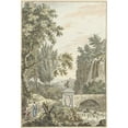 thumbnail image 2 of Dirk Versteegh 14x18 Black Ornate Wood Framed Double Matted Museum Art Print Titled - Arcadian Forest Landscape with a Waterfall, a Bridge and Three Young Men (1780), 2 of 5