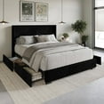 thumbnail image 2 of Home Design Rochester Queen Upholstered Storage Platform Bed Frame with Wingback Headboard and Four Under-Drawers, Black, Easy Assembly, 2 of 5