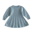 thumbnail image 2 of Zwiiyzr Baby Girl Knit Dress Long Sleeves Sweater Dress Toddler Solid Color Fall Winter Outfits 6M-6Y Light Blue, 2 of 3