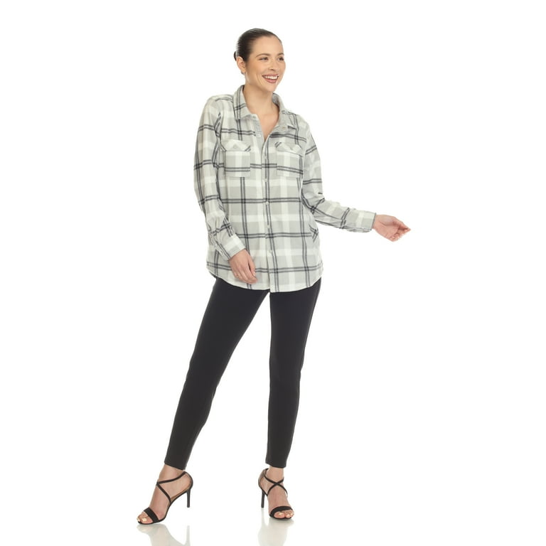 White Mark Women s Fleece Plaid Button Down Shirt Casual All Season 100 Polyester
