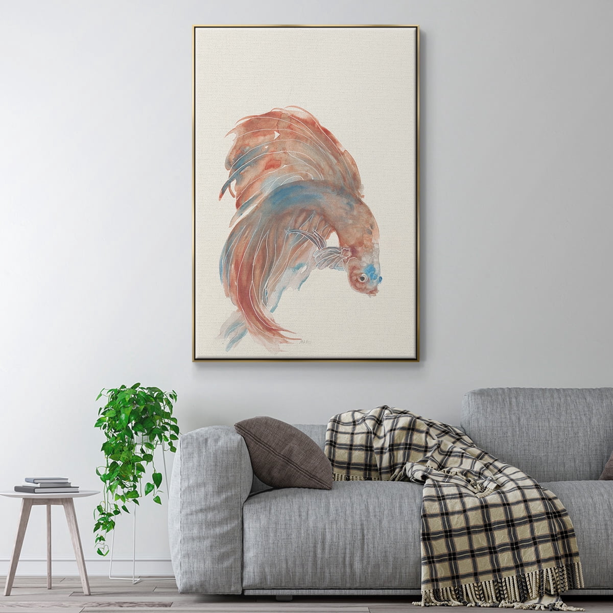 Betta III Framed Premium Gallery Wrapped Canvas - Ready to Hang - 17 x 25 - Gold Floating Frame