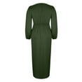 thumbnail image 6 of ZQUUVOU Women's Satin Slip Dress V Neck Long Sleeve Ribbed Cuff Cross Front Tie Waist Knee Length Slit Party Gown Olive Green, 6 of 7