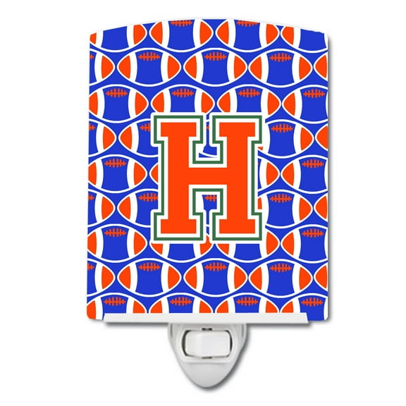 Caroline's Treasures CJ1083-HCNL Letter H Football Green, Blue and Orange Ceramic Night Light, 6x4x3", multicolor