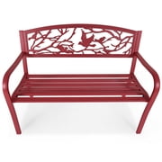 Costway Patio Garden Bench Park Yard Outdoor Furniture Cast Iron Porch Chair Red