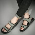 thumbnail image 5 of Lopise men's summer sandals leather casual beach sandals non slip folding resistance khaki sandals US size 11, 5 of 8