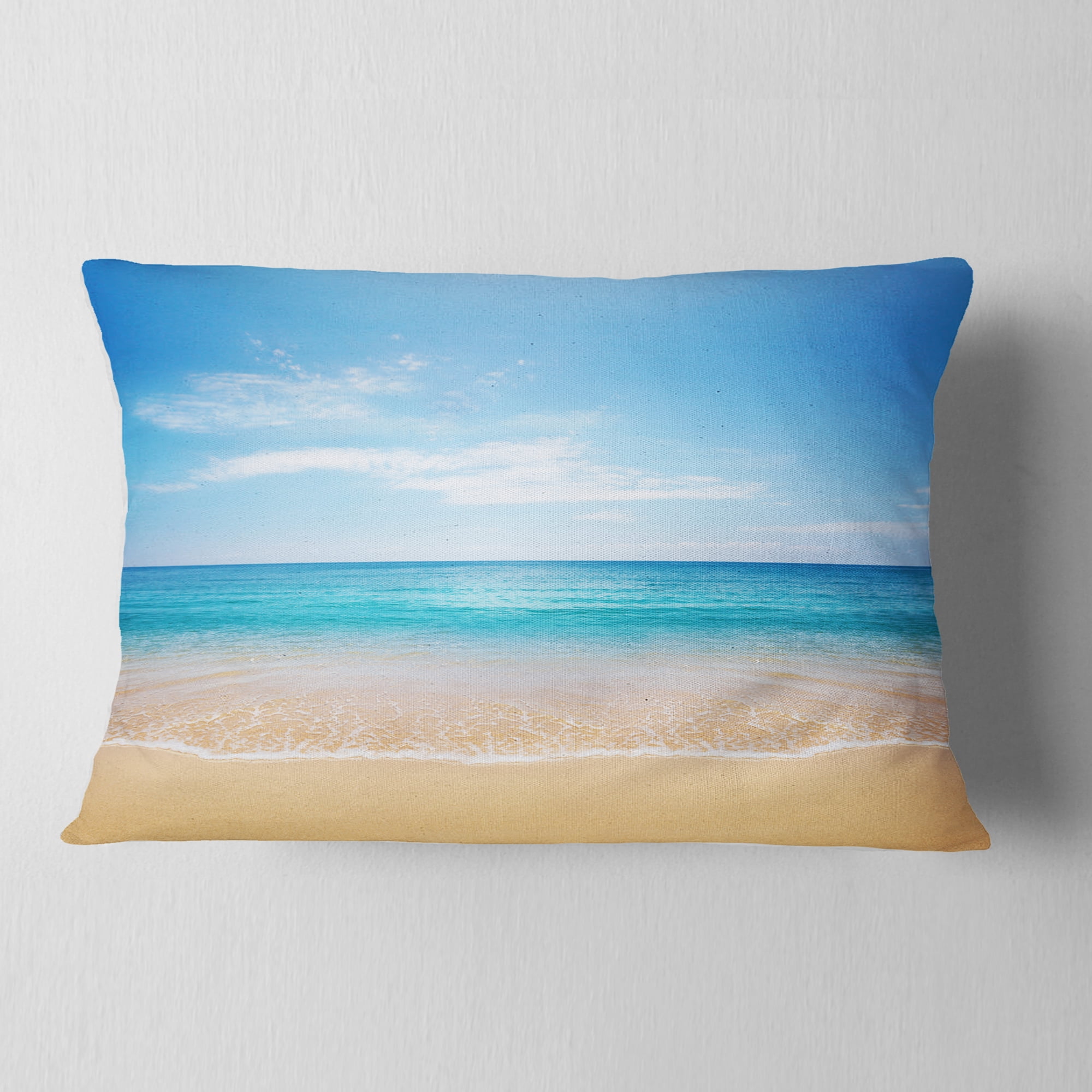 Designart Calm Blue Sea and Sky - Seashore Photography Throw Pillow - 12x20