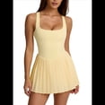 thumbnail image 1 of Vestido Deportivo Plisado Fluido de Tenis para Mujer, Minivestido de Golf de Verano Sin Mangas y Sin Espalda. Amarillo Cálido S, 1 of 7