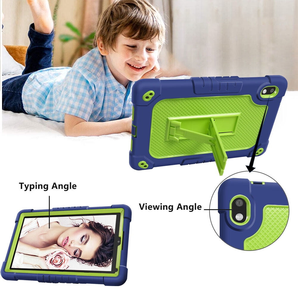 SOATUTO For Orbic Tab 8 inch Heavy Duty Case with Shoulder Strap Kickstand Soft Silicone Hard Back Hybrid Armor Protective Cover for 8" Orbic Tab 8 5G Verizon / Orbic Tab 8 5G UW 8 inch - Navy+Green