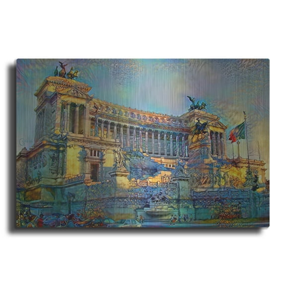 Luxe Metal Art 'Rome Italy Victor Emmanuel II National Monument' by Pedro Gavidia, Metal Wall Art, 24"x16"