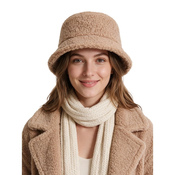 Deago Women Winter Bucket Hat Vintage Cloche Hats Warm Faux Fur Wool Outdoor Fisherman Cap (Khaki)