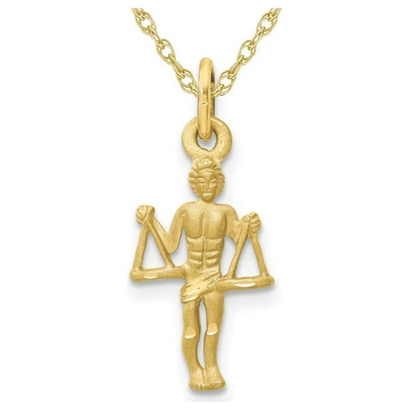 10K Yellow Gold Libra Charm Zodiac Astrology Pendant Necklace with Chain for Women