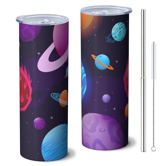 Galaxy 20oz Stainless Steel Skinny Tumbler – Vacuum Insulated Slim Travel Cup with Lid & Stainless Steel Straw, 360° Full Wrap Printed Tumbler for Home, Office & Outdoor Use, Starry