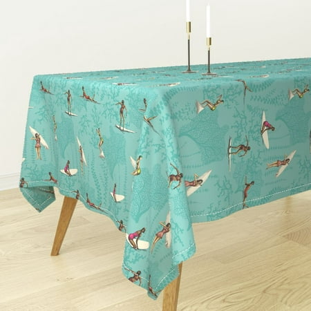 Tablecloth Mid Century Modern Hawaii Surf Weed Tropical Seascape Cotton (Best Table Top Vaporizers For Weed)