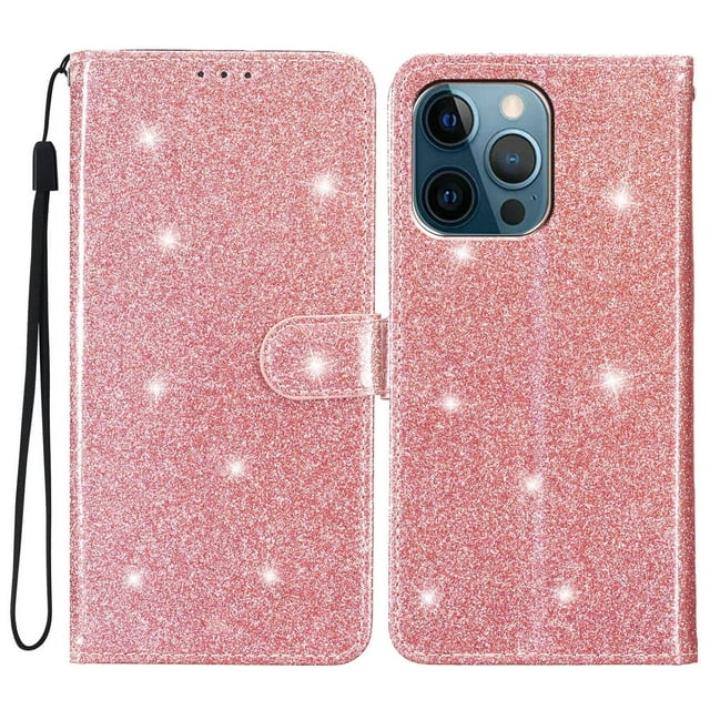 Compatible avec iPhone 13 Pro Étui Portefeuille Pailleté avec Poche pour Carte Couverture Rabattable