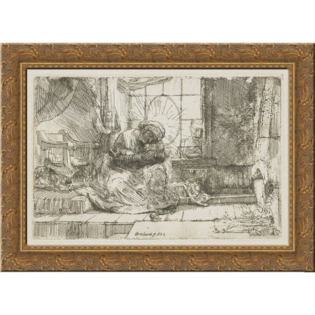 Rembrandt Cat Charm - The Virgin and the child with the cat and snake 24x20 Gold Ornate Wood Framed Canvas Art by Rembrandt