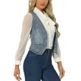 thumbnail image 4 of INSPIRE CHIC Women's Denim Vest V Neck Button Down Casual Jean Waistcoat Sleeveless Jakcet S Dusty Blue, 4 of 6