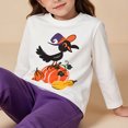 thumbnail image 4 of Girls Halloween Crow & Pumpkin Graphic Long Sleeve Shirt, Crew Neck Casual Fall Pullover Tops for Kids, 4 of 6