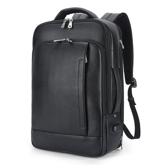 TIDING Sac à Dos Extensible pour Homme en Cuir Véritable 15,6 Pouces Sac pour Ordinateur Portable Mince Travail Affaires Sac de Jour avec Port de Chargement USB