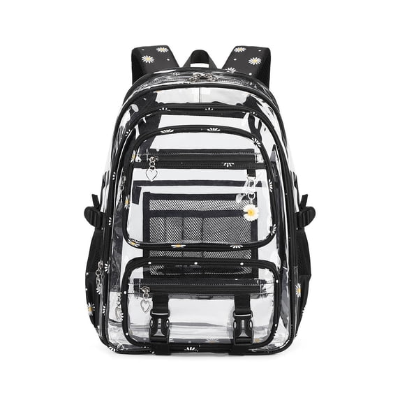 UJNDER Teen Girls Large Capacity Transparent Water-resistant Backpack Lightweight Double Shoulder Design for School Daily Use,Black,Large