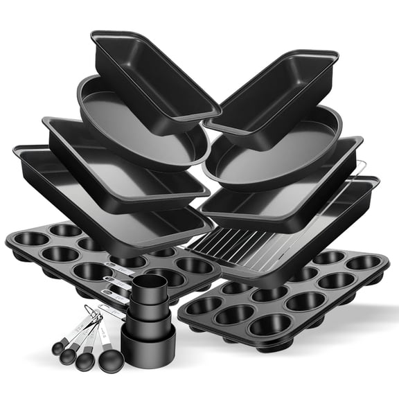 Bakeware Set Baking Pan Set Non-Stick Kitchen Oven Round/Square Cake Pan, Muffin Pan, Baking Pan, Cookie Sheet Set Baking Supplies Christmas Black Snowflake Pattern