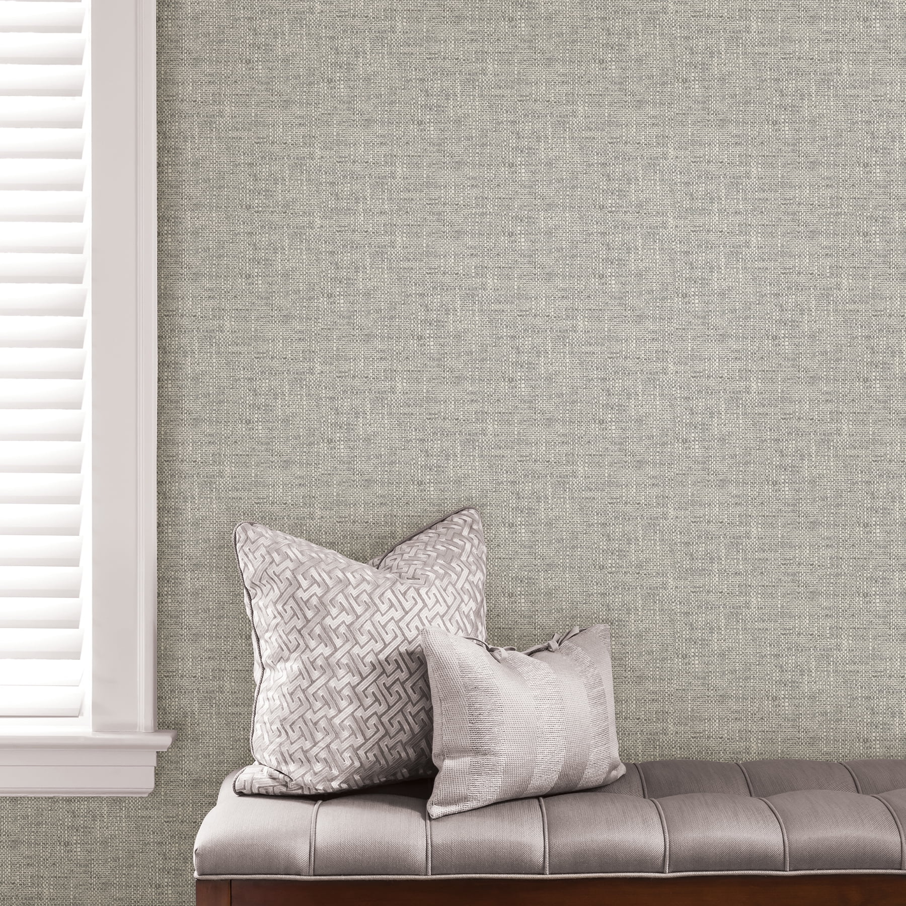 NuWallpaper Grey Poplin Texture Vinyl Peel And Stick Wallpaper, 216-in by 20.5-in, 30.75 sq. ft.