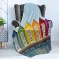 thumbnail image 4 of Landscape Soft Flannel Fleece Throw Blanket, Image of Colorful Beach Cabins on an Old Wooden Pier by Sea Summer Beach House, Cozy Plush for Indoor and Outdoor Use, 50" x 70", Multicolor, by Ambesonne, 4 of 5
