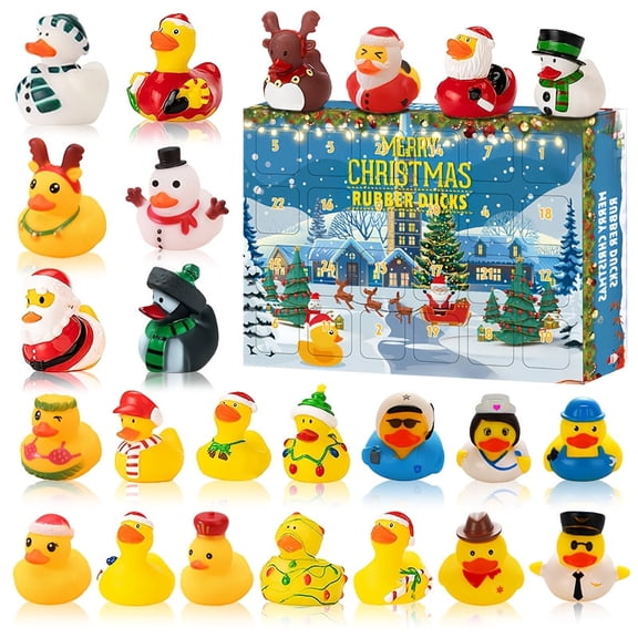 2025 Christmas Advent Calendar Ducks, 24 Days Christmas Countdown Rubber Ducks for Boys Girls Toddlers Kids, Xmas Party Favor Gifts, Rubber Ducky Bath Toys, Kids Xmas Fun Gifts