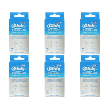 Glide Threader Floss, 30-Count Boxes of Single-Use Packets (Pack of 6)