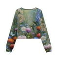 thumbnail image 2 of Xoenoiee Hummingbird Butterfly Flower Print Kids Crop Tops Long Sleeve Sweatshirt Casual Round Neck T-Shirt Trendy Loose Sports Pullover for Girls, 11-12 Years, 2 of 7