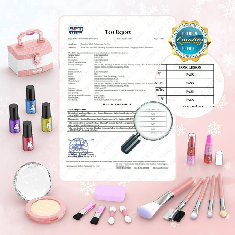 WATTNE Kids Kit for Girls 35 Pcs Washable Real Cosmetic, Safe & Non-Toxic Girl Makeup Set, Frozen Makeup Set for 3-12 Year Old Kids Girl Toys Christmas & Birthday