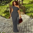 thumbnail image 2 of Women's Diagonal Collar Raglan Sleeve Pleated Long Dress, Ribbons Decoration, Hips Wrapped, Solid Color, 2 of 21