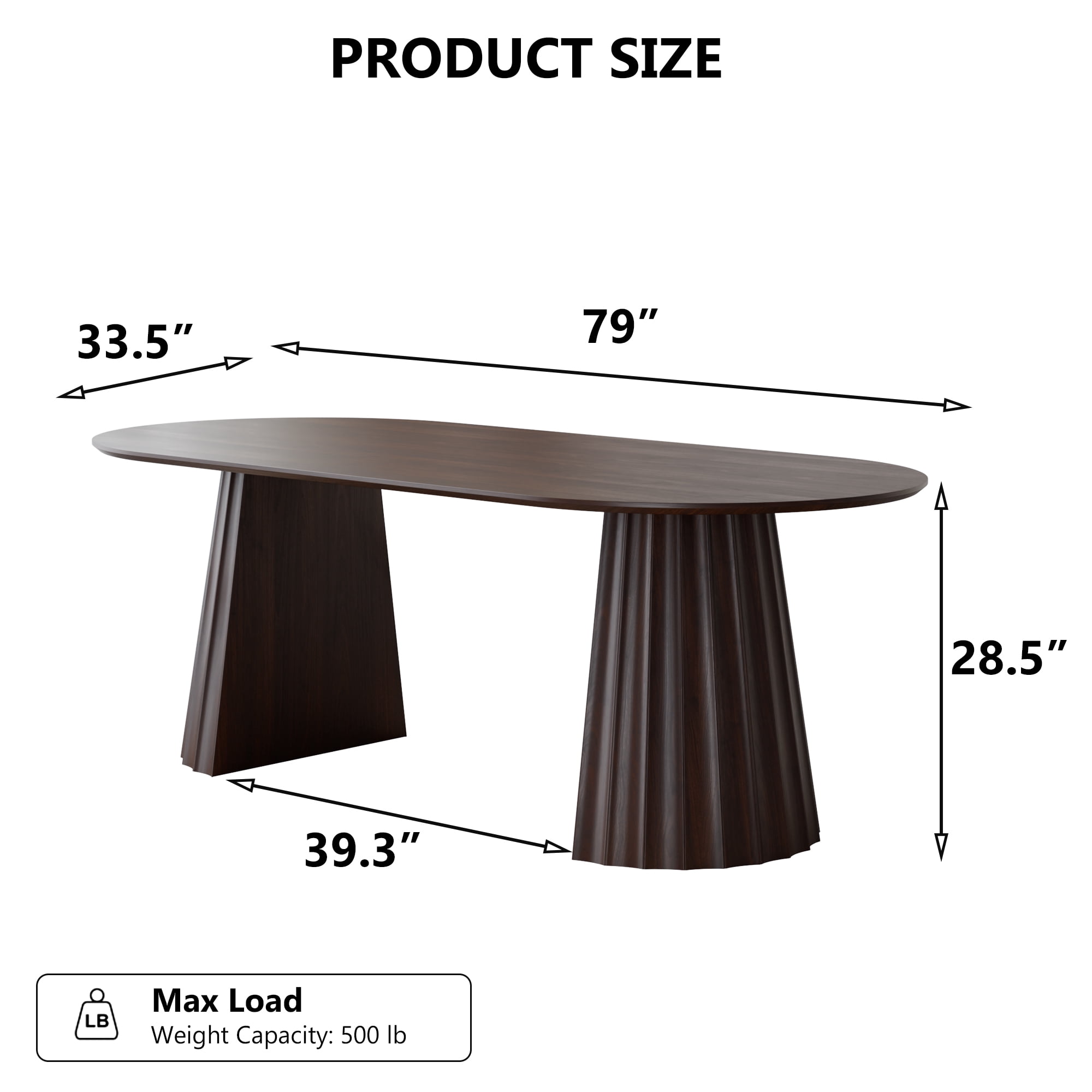 MAYEERTY 79*33.5*30"Oval Walnut Dining Table with Beveled Edge Top & Concave Wide-Striped Cone Split Base
