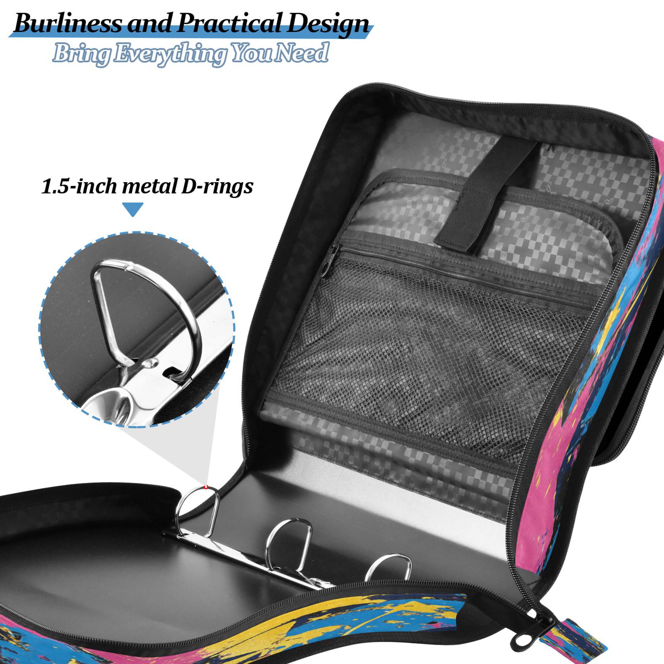 YAZAOO Zipper Binder trapper keeper Documents Organized Design Starry Kaleidoscope Printed