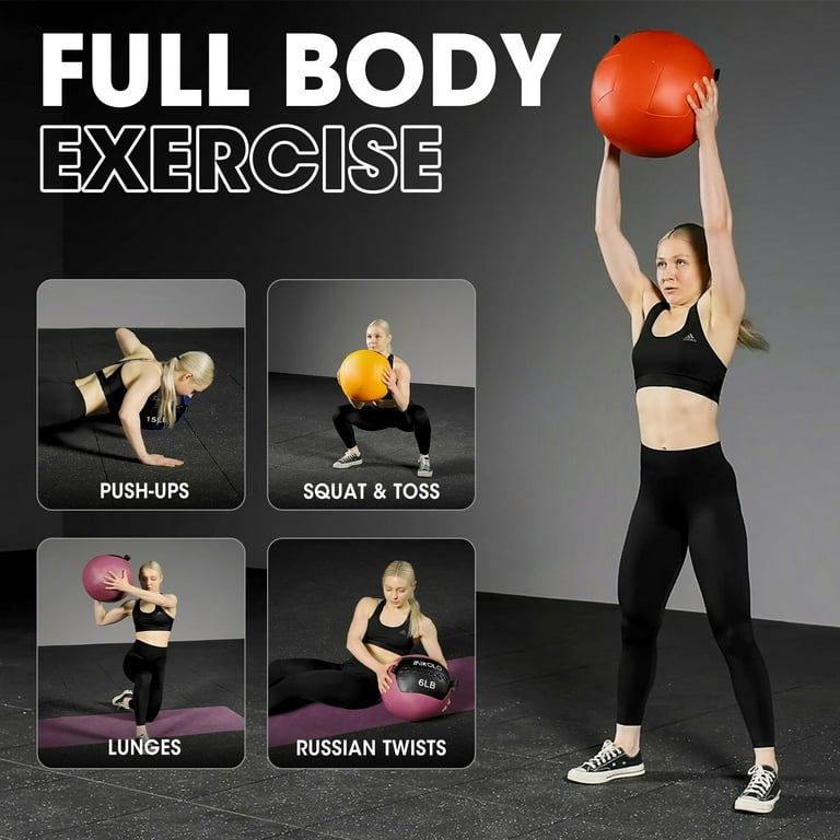 Mikolo Fitness 15LB Wall Ball, Soft Leather Medicine Ball, Blue